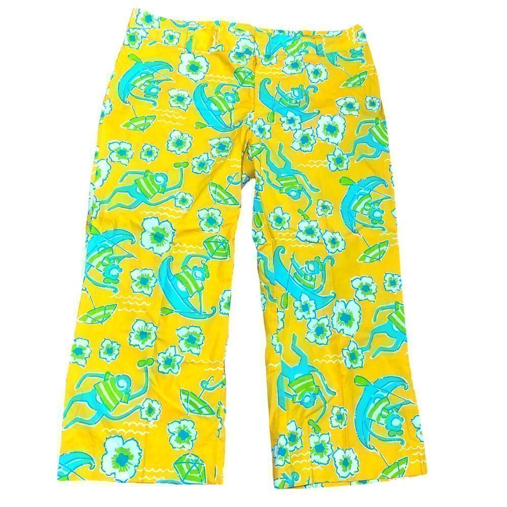 Lilly Pulitzer yellow and blue monkey in a boat Capri pants size for